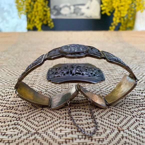 Vintage French colonial era silver brooch and bracelet from Indochina - Picture 2 of 7